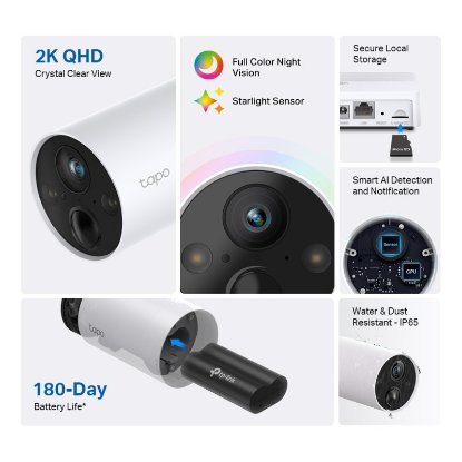 Mrežna nadzorna kamera TP-LINK Tapo C420S1, Tapo H200 Hub, 2K, baterijska, vanjska, WiFi, senzor pokreta, noćno snimanje