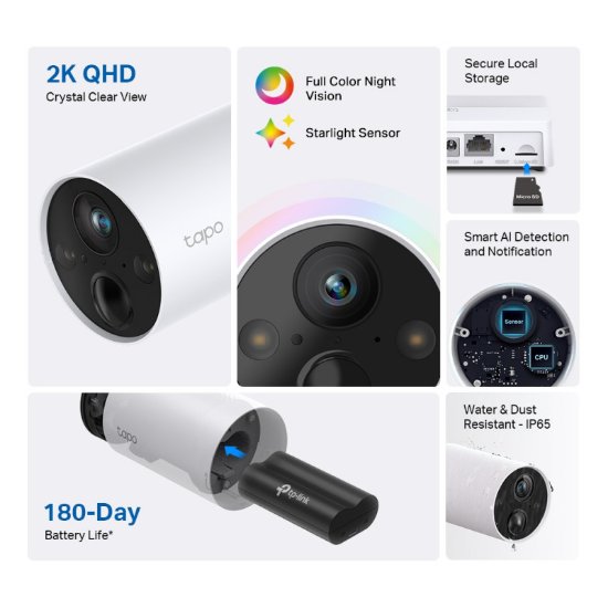 Mrežna nadzorna kamera TP-LINK Tapo C420S1, Tapo H200 Hub, 2K, baterijska, vanjska, WiFi, senzor pokreta, noćno snimanje