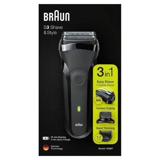 Aparat za brijanje BRAUN S3 300BT, 3u1, crni