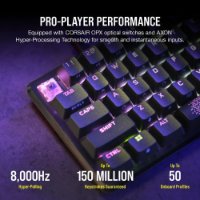 Tipkovnica CORSAIR K65 Pro Mini RGB, optičko-mehanička, Corsair OPX, US Layout, USB, crna