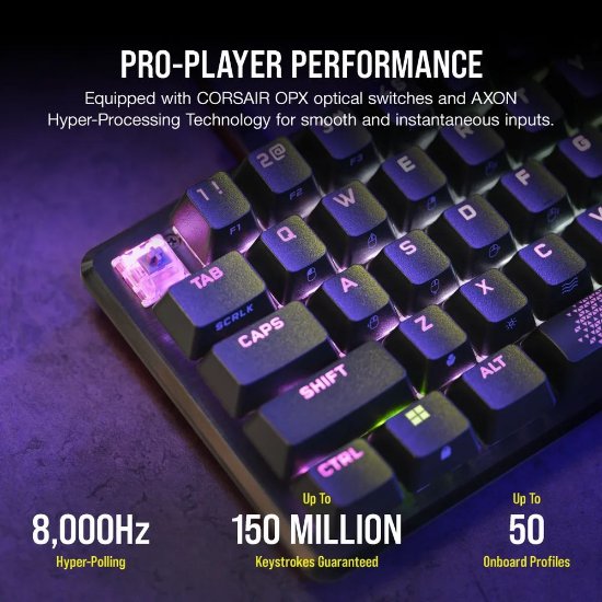 Tipkovnica CORSAIR K65 Pro Mini RGB, optičko-mehanička, Corsair OPX, US Layout, USB, crna