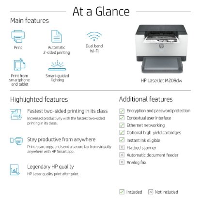 Printer HP LaserJet M209dw 6GW62F, 64MB, WiFi, LAN, USB, BT, bijeli