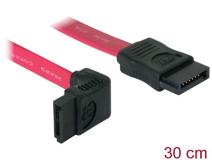 Kabel DELOCK, interni SATA, 30cm, crveni, jedan konektor pod gornjim 90° kutem