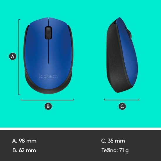 Miš LOGITECH M171, optički, bežični, plavi