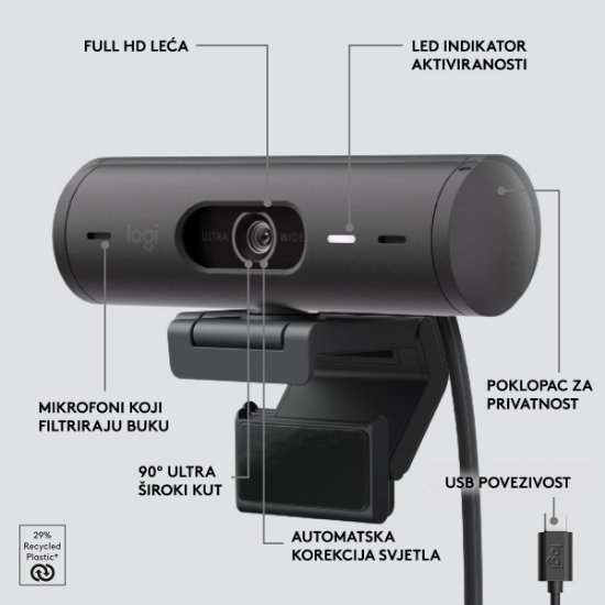 Web kamera LOGITECH Brio 500, crna