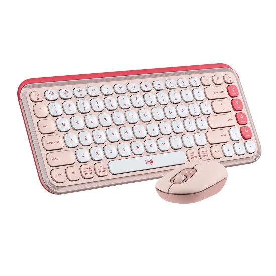Tipkovnica + miš LOGITECH POP Icon Combo, bežična, US Layout, BT, rozo-bijela