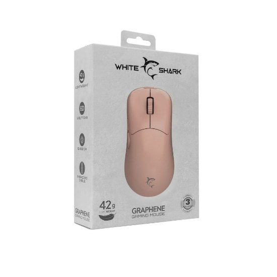 Miš WHITE SHARK Graphene, optički, 12400dpi, rozi