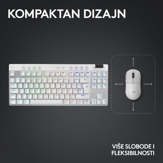 Tipkovnica LOGITECH G Pro X TKL LIGHTSPEED, mehanička, bežična, RGB, bijela