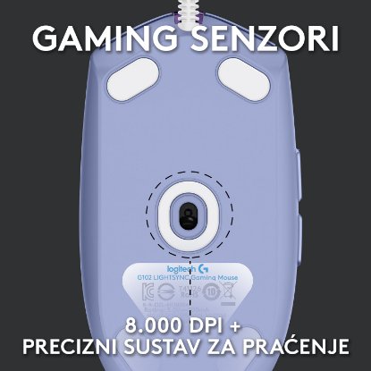 Miš LOGITECH Gaming G102 Lightsync, optički, 8000dpi, lilac, USB