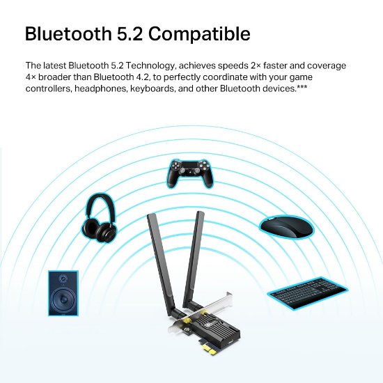 Mrežna kartica adapter TP-LINK Archer TX20E, AX1800, bežični Dual-Band Wi-Fi 6 BT5.2 PCI-E adapter 574Mbps/1201Mbps (2.4GHz/5GHz), 802.11ax/ac/n/a/g/b, 2×antene
