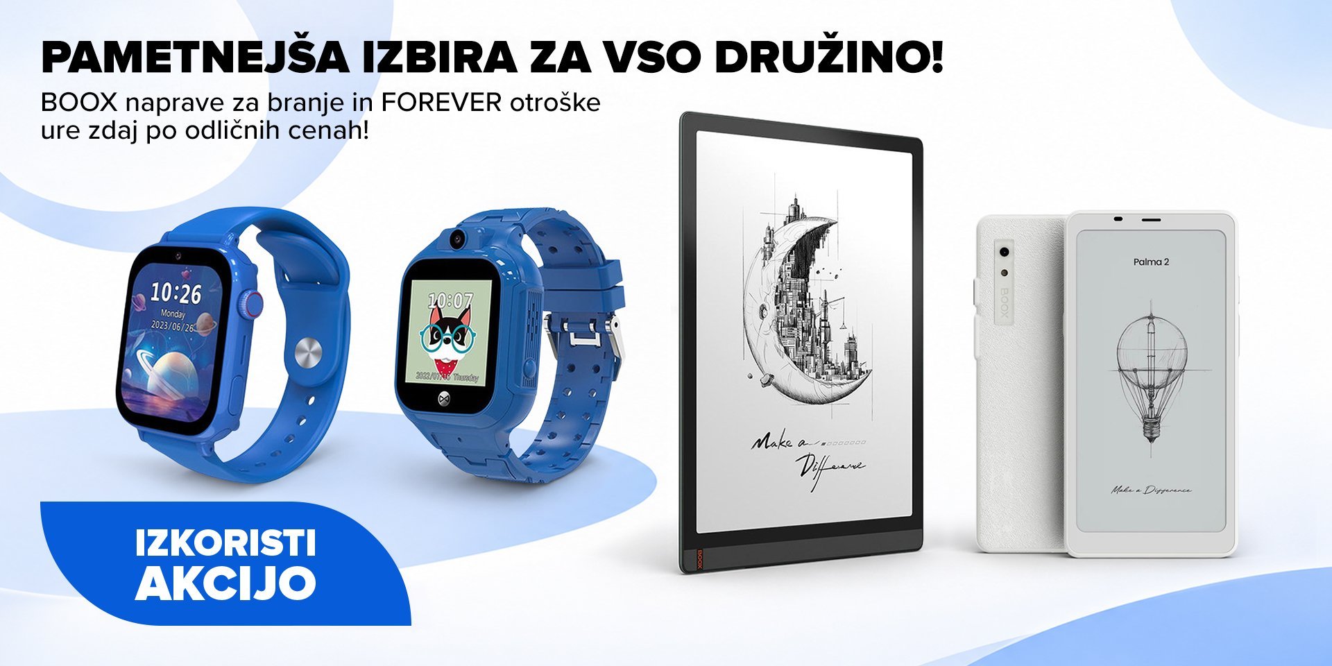 Boox e-bralniki in otroške pametne ure Forever na akciji