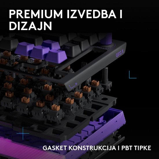 Tipkovnica LOGITECH Gaming G512 X 75, linear switch, RGB, mehanička, US Layout, USB, crna