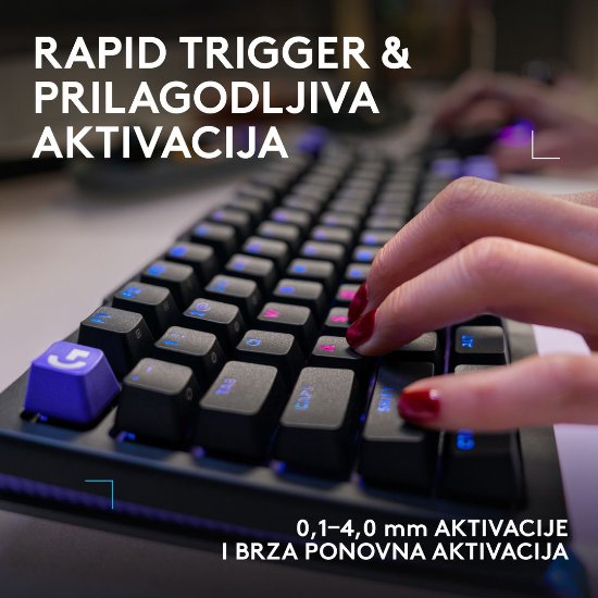Tipkovnica LOGITECH Gaming G512 X 75, linear switch, RGB, mehanička, US Layout, USB, crna