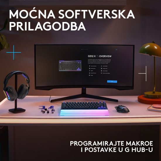 Tipkovnica LOGITECH Gaming G512 X 75, tactile switch, RGB, mehanička, US Layout, USB, crna