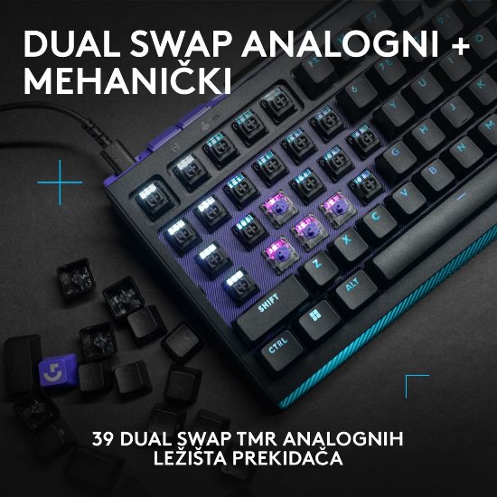 Tipkovnica LOGITECH Gaming G512 X 75, tactile switch, RGB, mehanička, US Layout, USB, crna