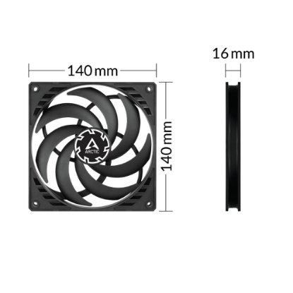 Ventilator ARCTIC P14 Slim PWM PST, 140mm, 1800 okr/min, crni