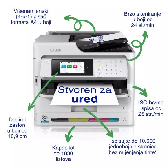 Multifunkcijski printer EPSON WorkForce Pro WF-C5890DWF, print/scan/copy/fax, 4800 dpi, USB, G-LAN, WiFi